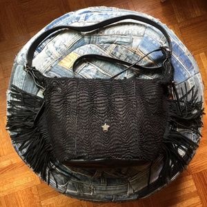 Ash black genuine leather bag with fringe new!